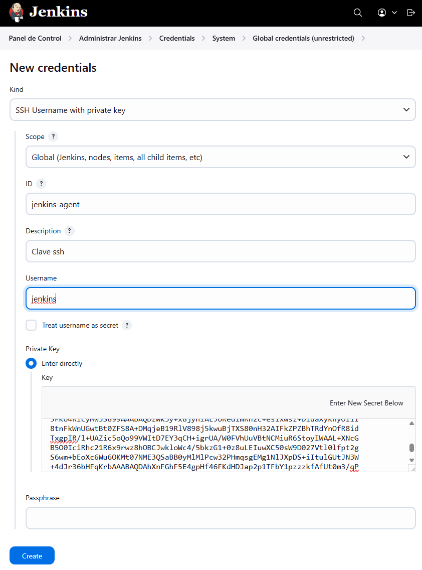 jenkins add ssh credentials