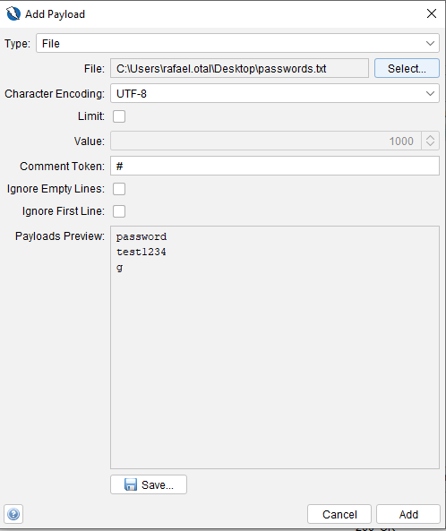 Configure payload passwords