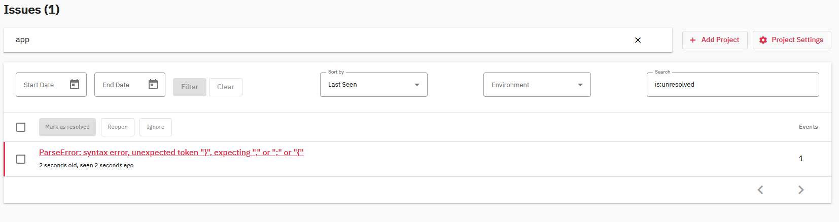 Lista de issues del proyecto